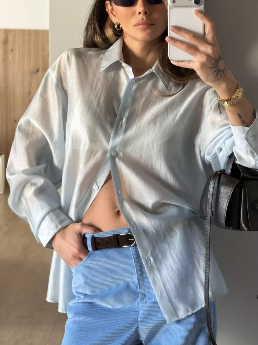 Sheer Oversized Button-up Shirt in Gum Leaf with sheer