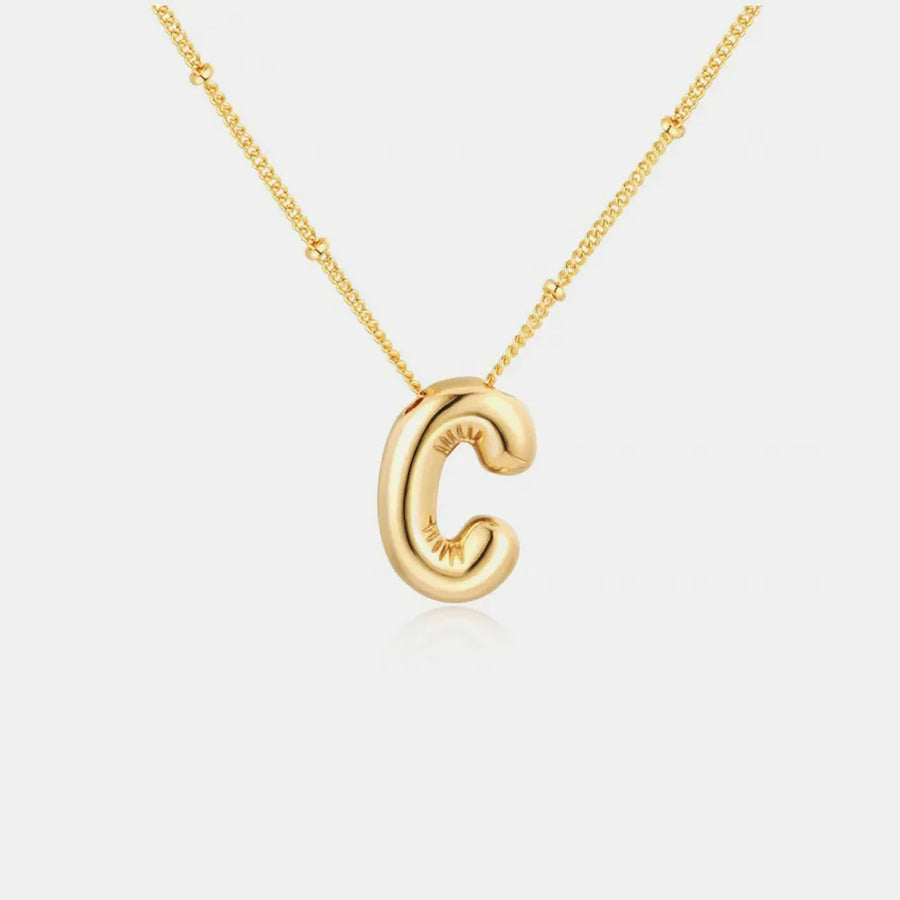 Gold initial C pendant necklace with beaded chain