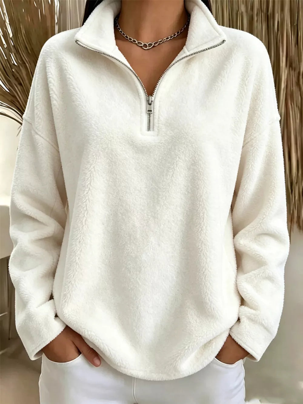 Full Size Quarter-zip Fleece Sweatshirt Plus Size in Pink with plus-size