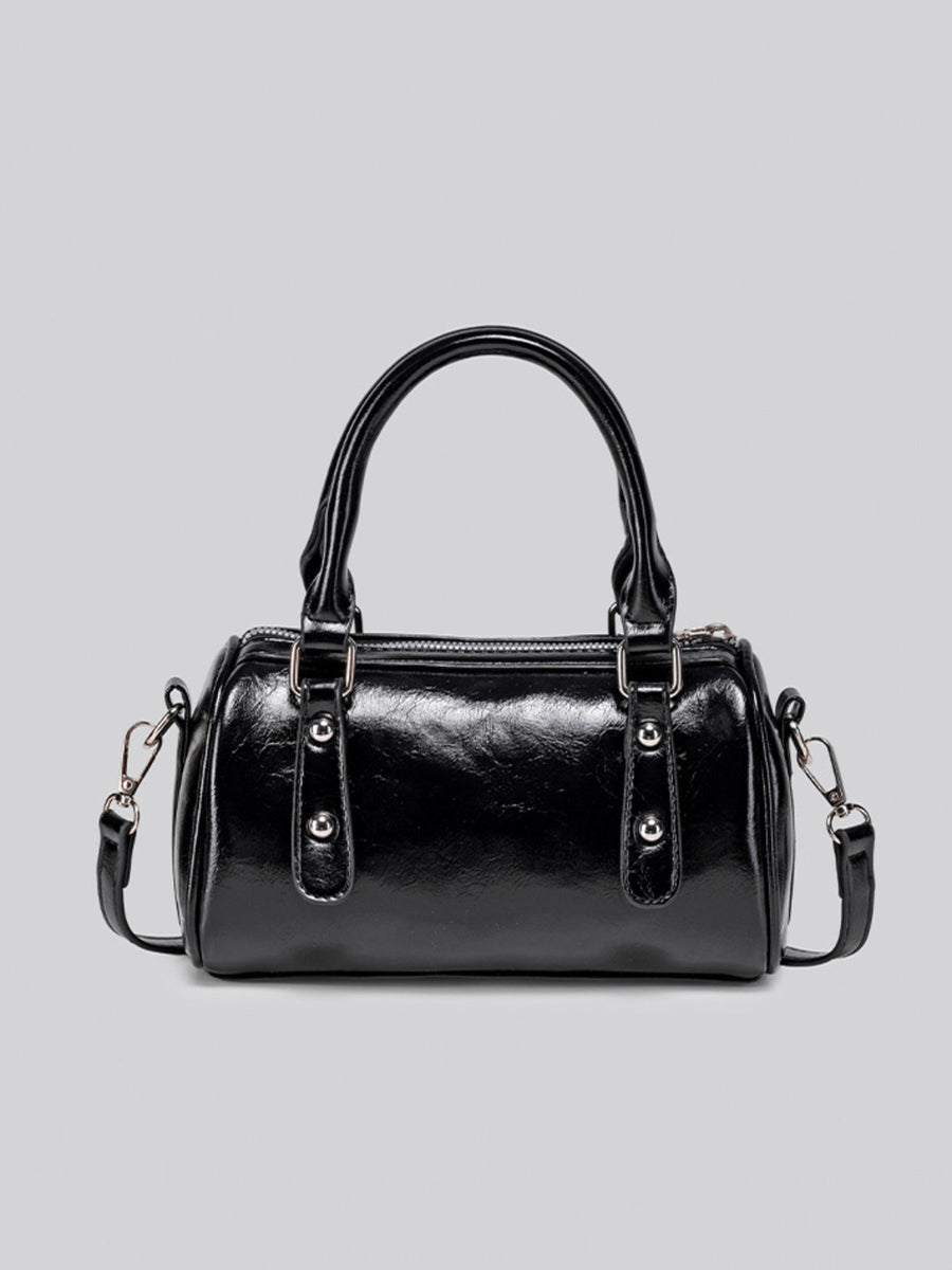 Elegant Patent Leather Mini Boston Crossbody Bag in Black