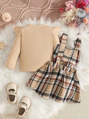 black skirt set featuring ribbed and plaid