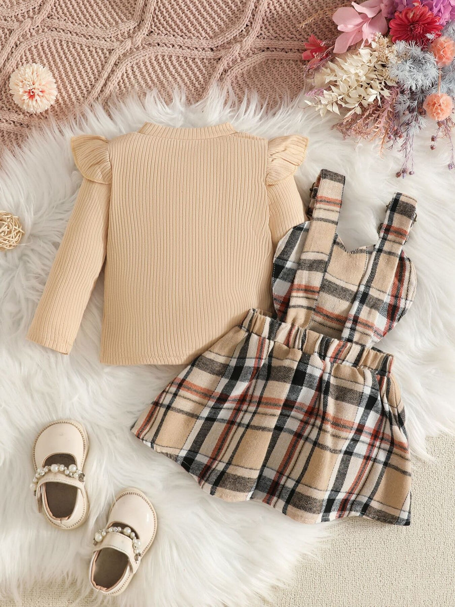 black skirt set featuring ribbed and plaid