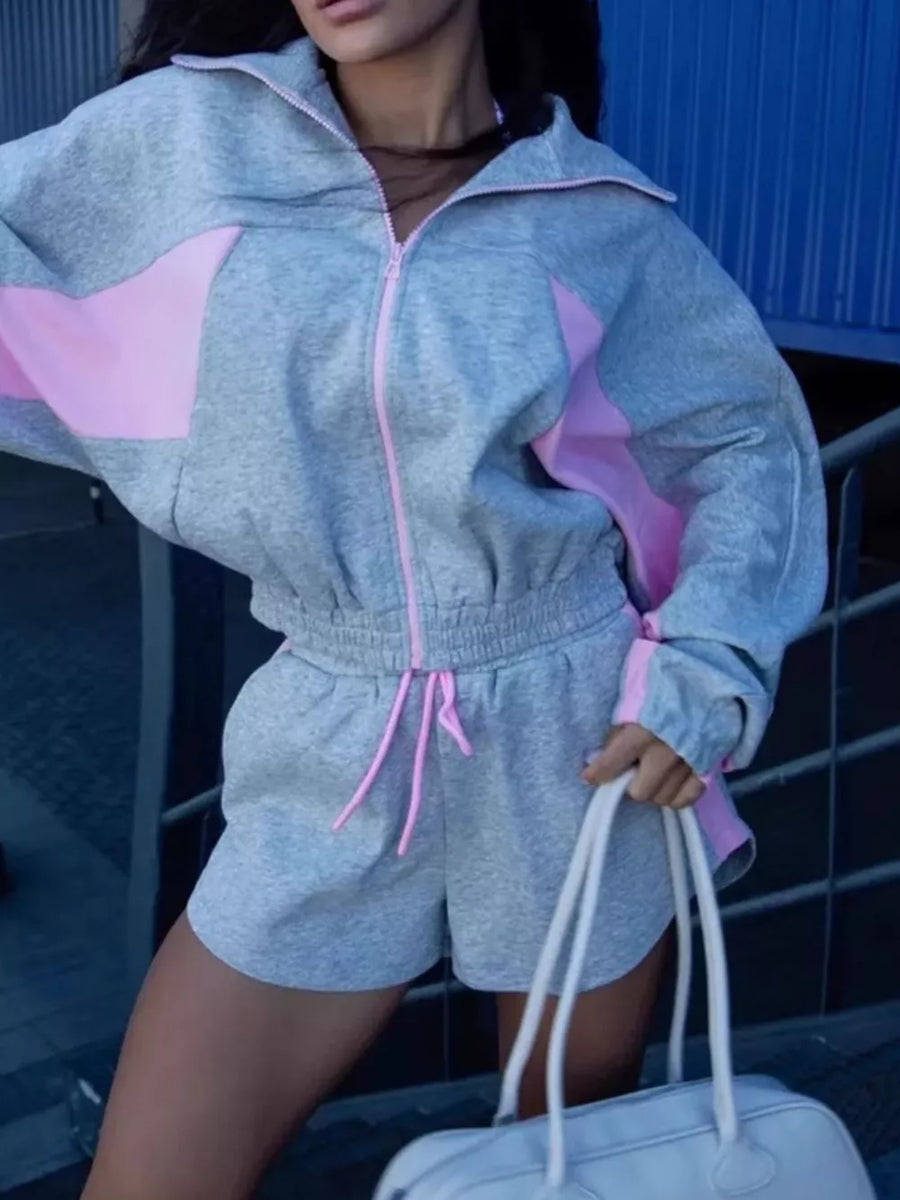 Grey Zip-up Mini Long-sleeve Jacket