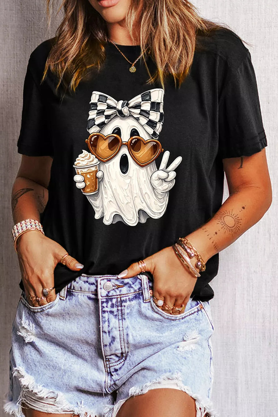 t-shirt in Black with graphic-print and stretch