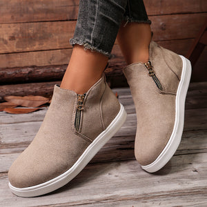 Side Zipper Flat Sneakers in Gray with side zipper