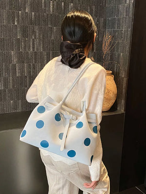 Polka Dot Medium Shoulder Bag in Pastel Blue