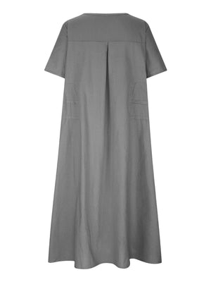 Full Size Casual Linen Blend Midi Dress in Earthy Yellow