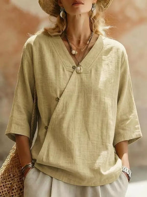 Rouge Color Surplice 3/4 Sleeve Blouse