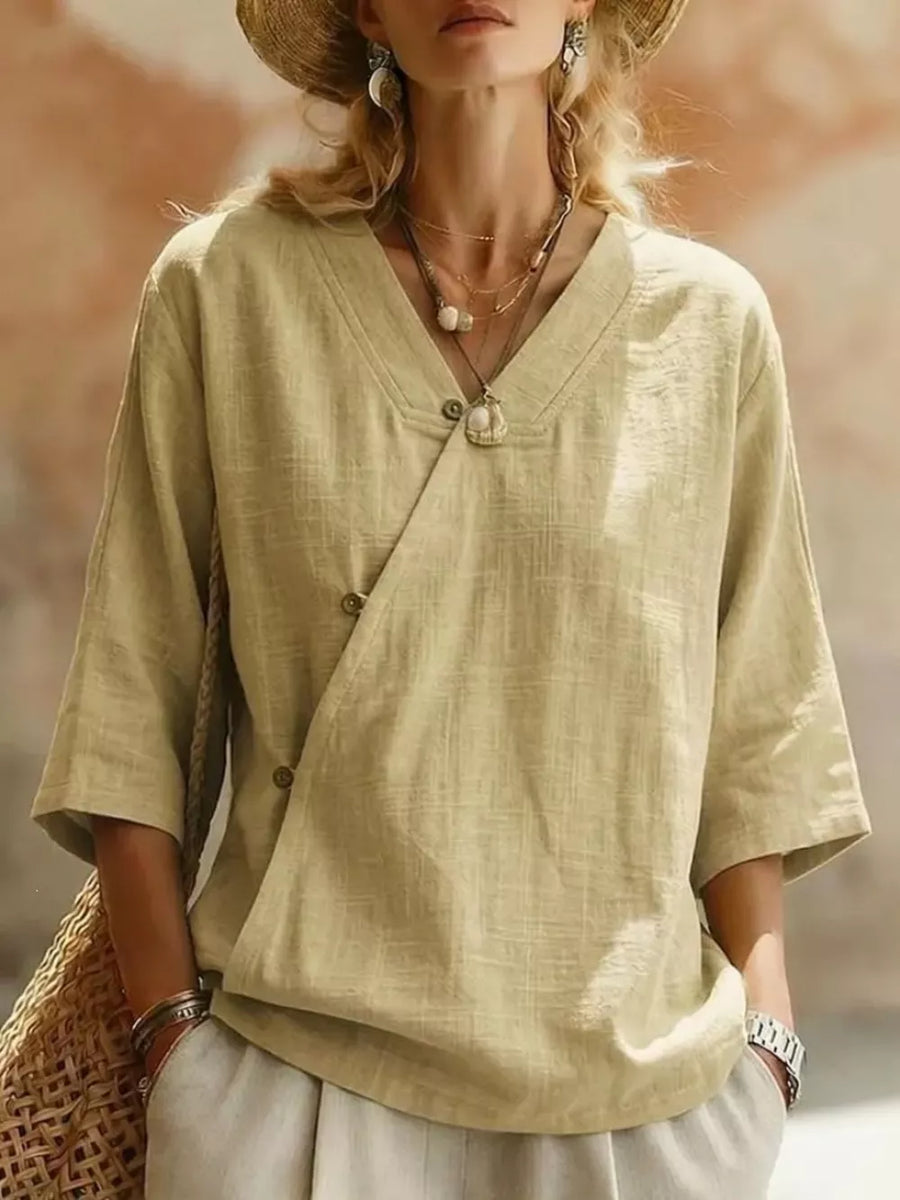 Rouge Color Surplice 3/4 Sleeve Blouse