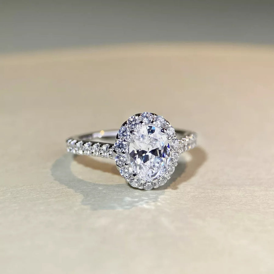 1.5 Carat Moissanite 925 Sterling Silver Oval Ring in silver with oval cut moissanite