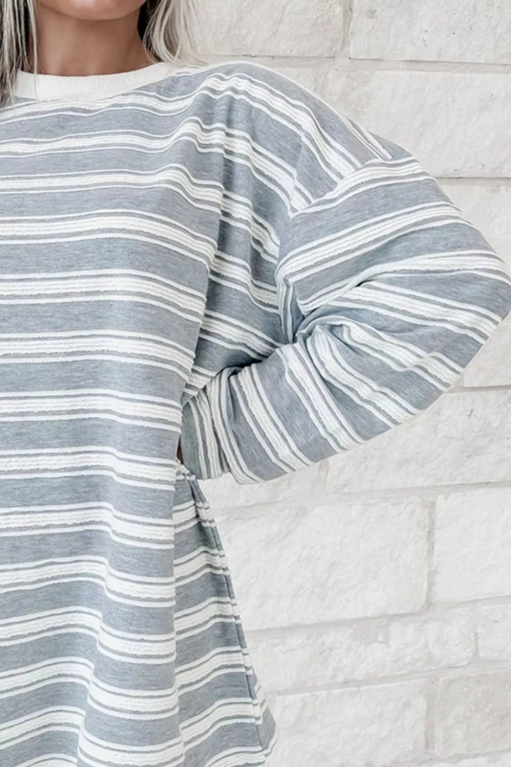 Striped Long Sleeve Oversized T-shirt in Stripe