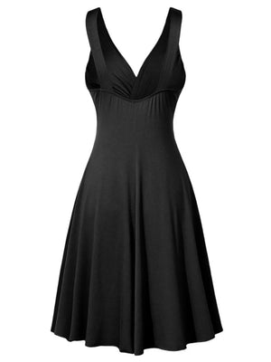 burgundy A-line dress with stretch and sleeveless