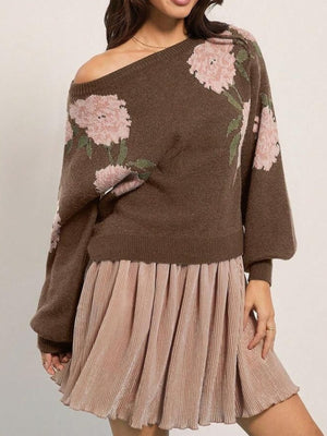 romantic pullover sweater in Gray with off-shoulder
