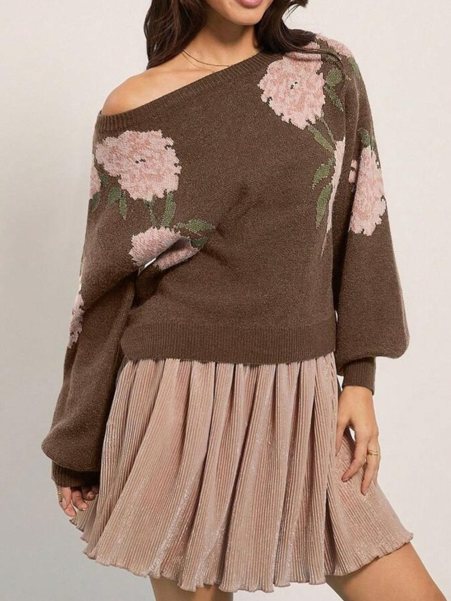 romantic pullover sweater in Gray with off-shoulder
