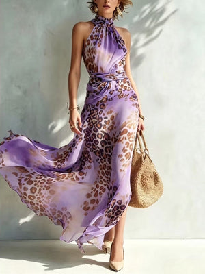 black maxi dress with pullover and leopard-print