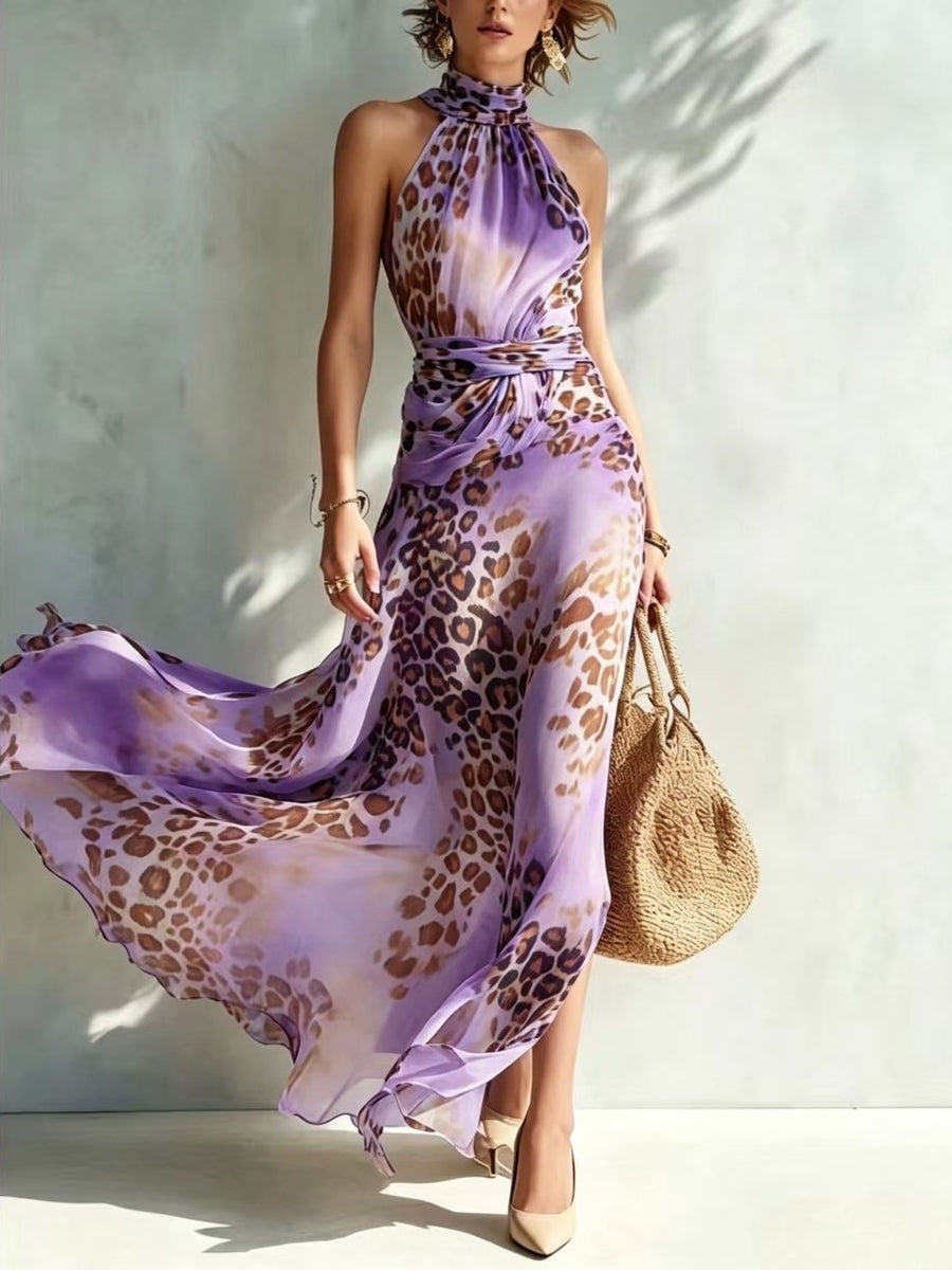 black maxi dress with pullover and leopard-print