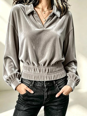 dusty blue relaxed blouse with collared