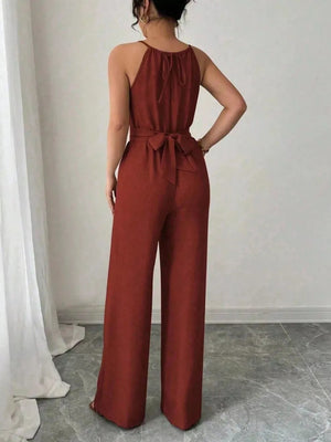 Blue jumpsuit with zipper and sleeveless