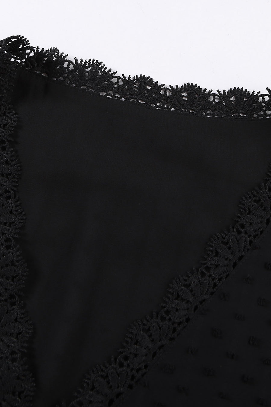 Black textured dot blouse with lace trim neckline detail