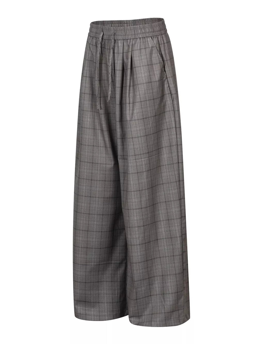 Men's Plaid Wide-leg Pants in Gray
