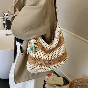 Beige Crochet Knit Shoulder Bag