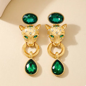 18K Gold-Plated,Alloy,Rhinestone,Emerald Care instructions: Avoid wearing during earrings in Golden with straight silhouette