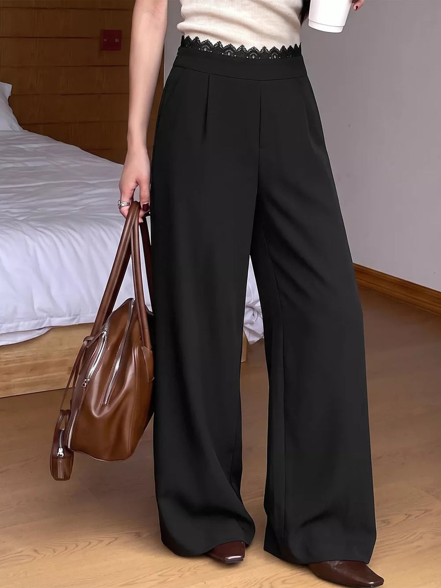 black wide-leg pants with full-length and zip-front