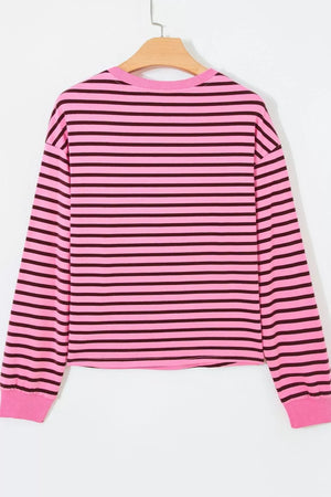 Stripe V Neck Drop Shoulder Long Sleeve Shirt option 9