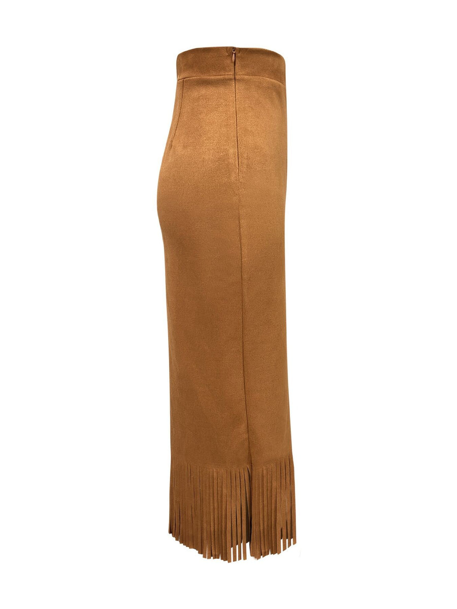 Light Brown midi skirt with midi and side-zip