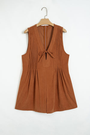Caramel relaxed romper with v-neck