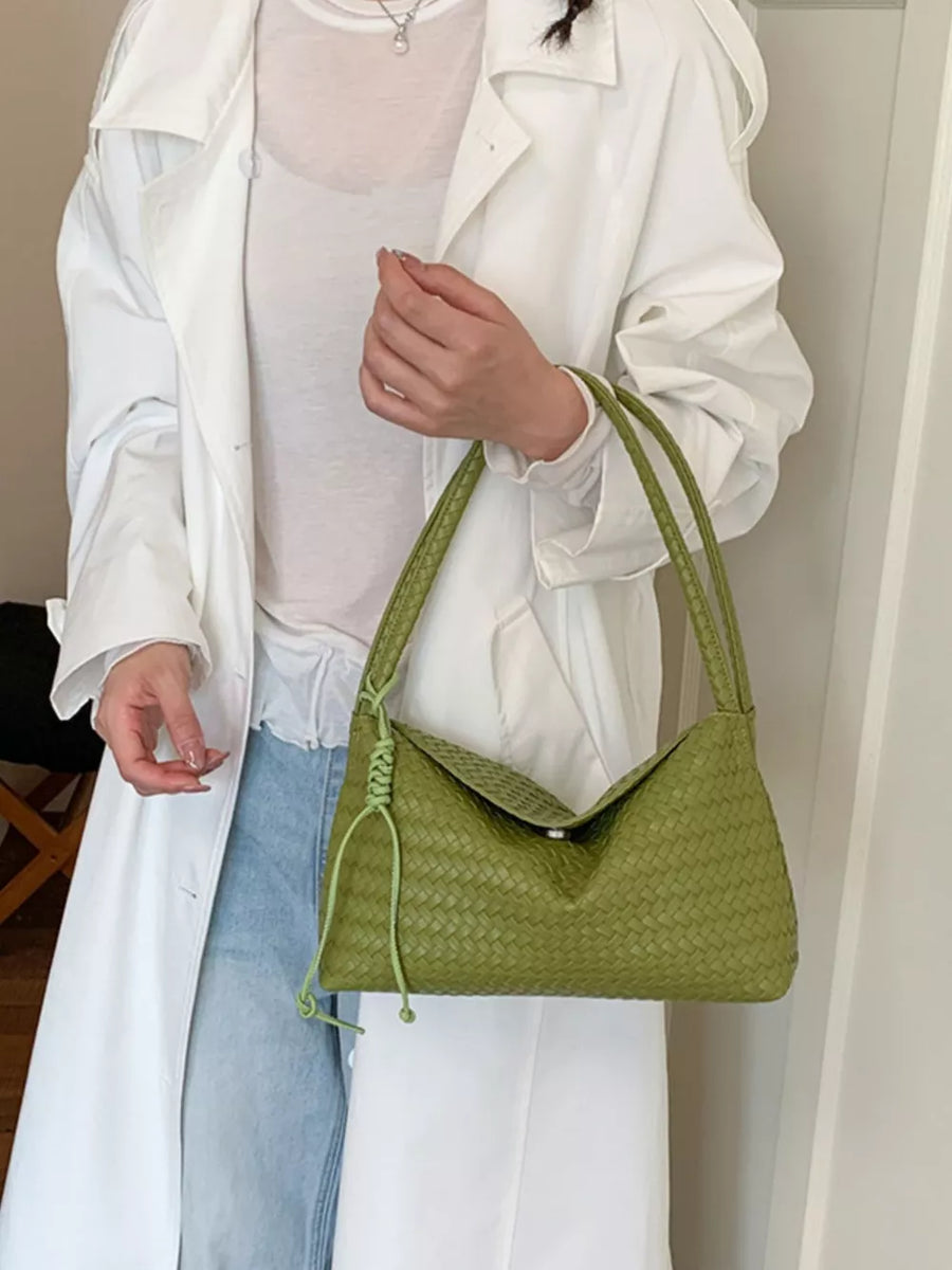 Yellow Woven Leather Shoulder Bag