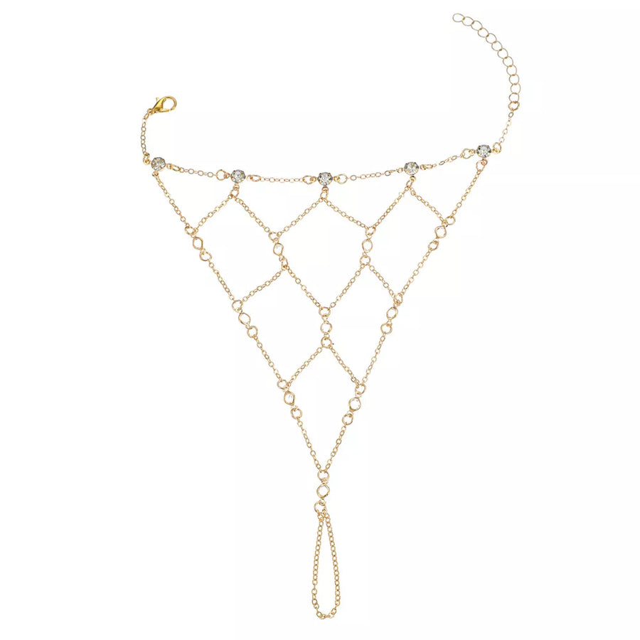 Gold with Elegant 18k Gold-plated Chain Bracelet With Rhinestones