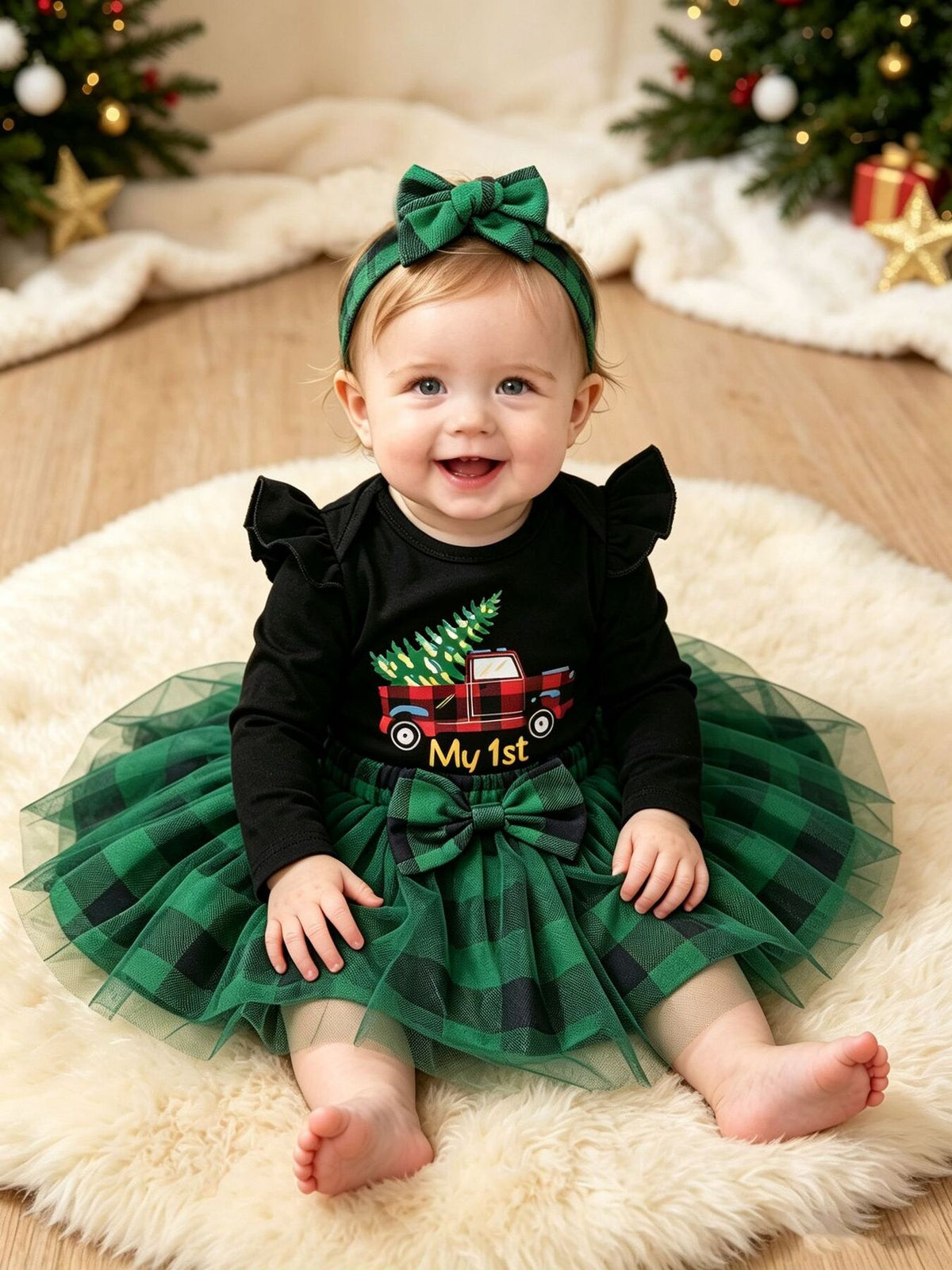 black bodysuit with plaid and round neck