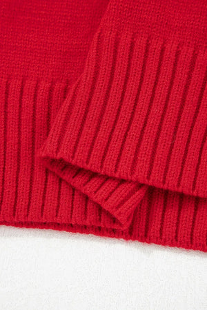 red relaxed pullover sweater with v-neck