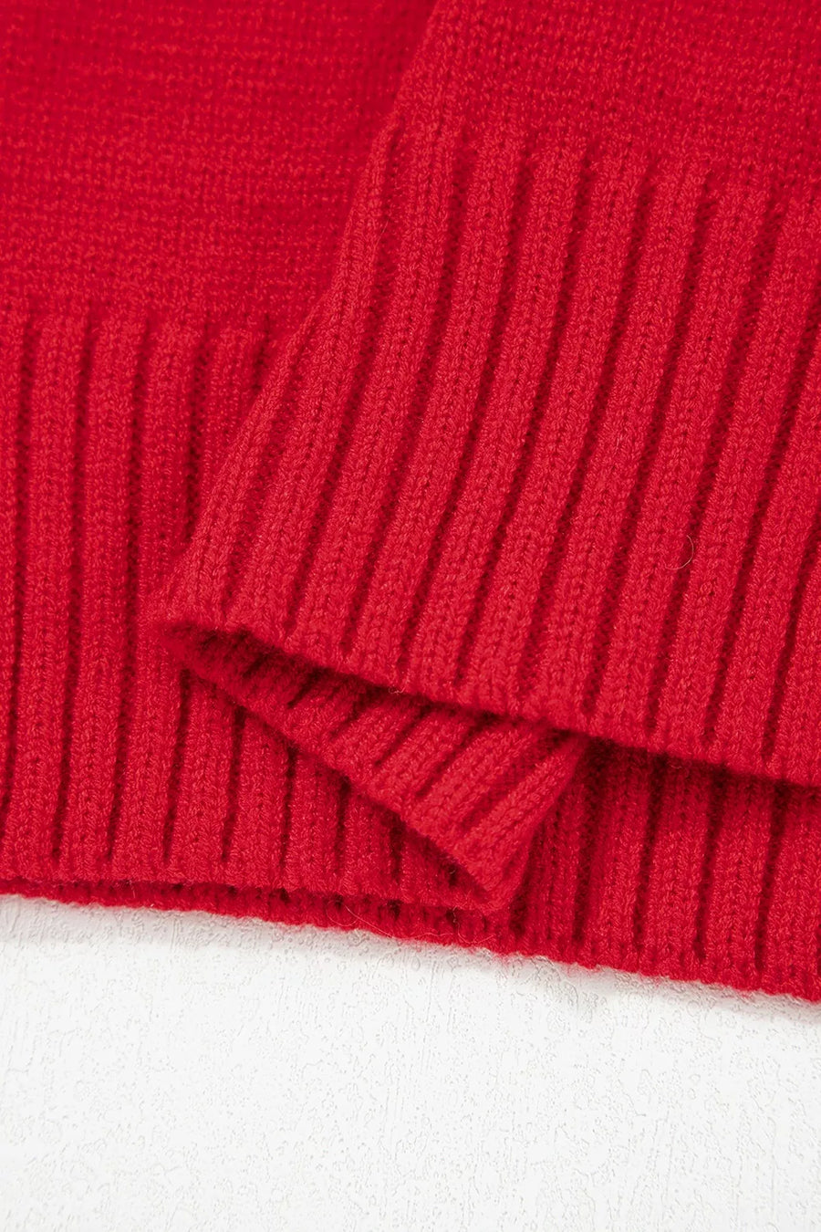 red relaxed pullover sweater with v-neck