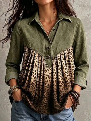 Camel blouse with plus-size and long sleeve