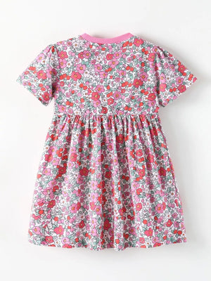 Children's Floral Print Short Sleeve A-line Dress option 6