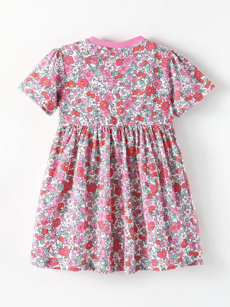 Children's Floral Print Short Sleeve A-line Dress option 6