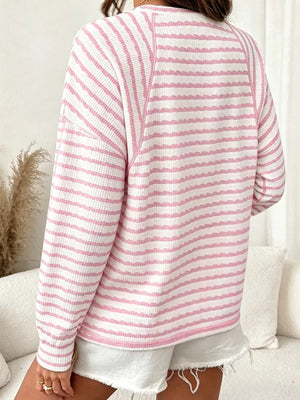 Casual Striped Raglan Sleeve Long-sleeve T-shirt in Black with basic style