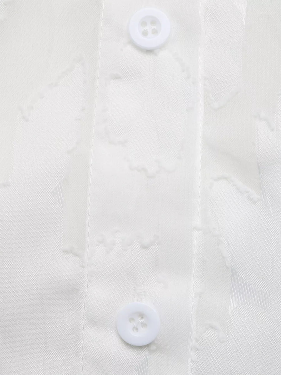 white button-down shirt with sheer and long sleeve