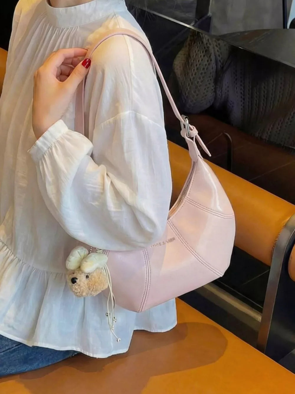 Pink Pu Leather Shoulder Bag