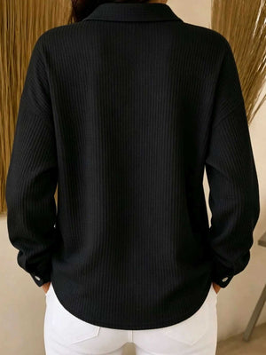 sky blue button-down shirt with collared and long sleeve