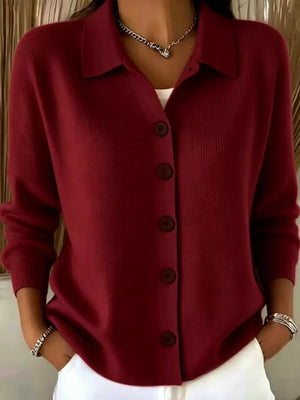 Navy Blue Button-up Long Sleeve Cardigan