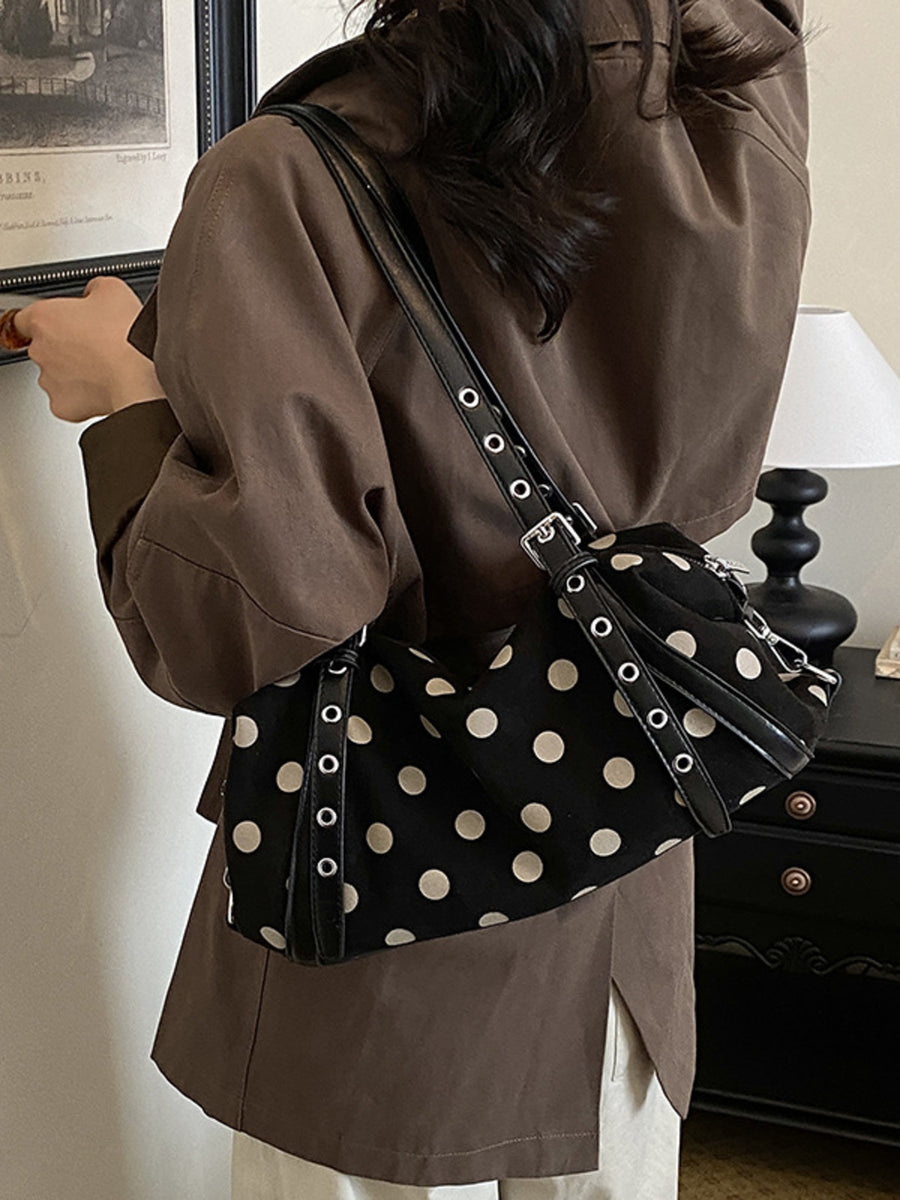 shoulder bag in Gray with polka dot and polka dot print