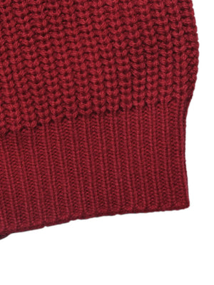 Red acrylic knit cardigan with ribbed hem detail