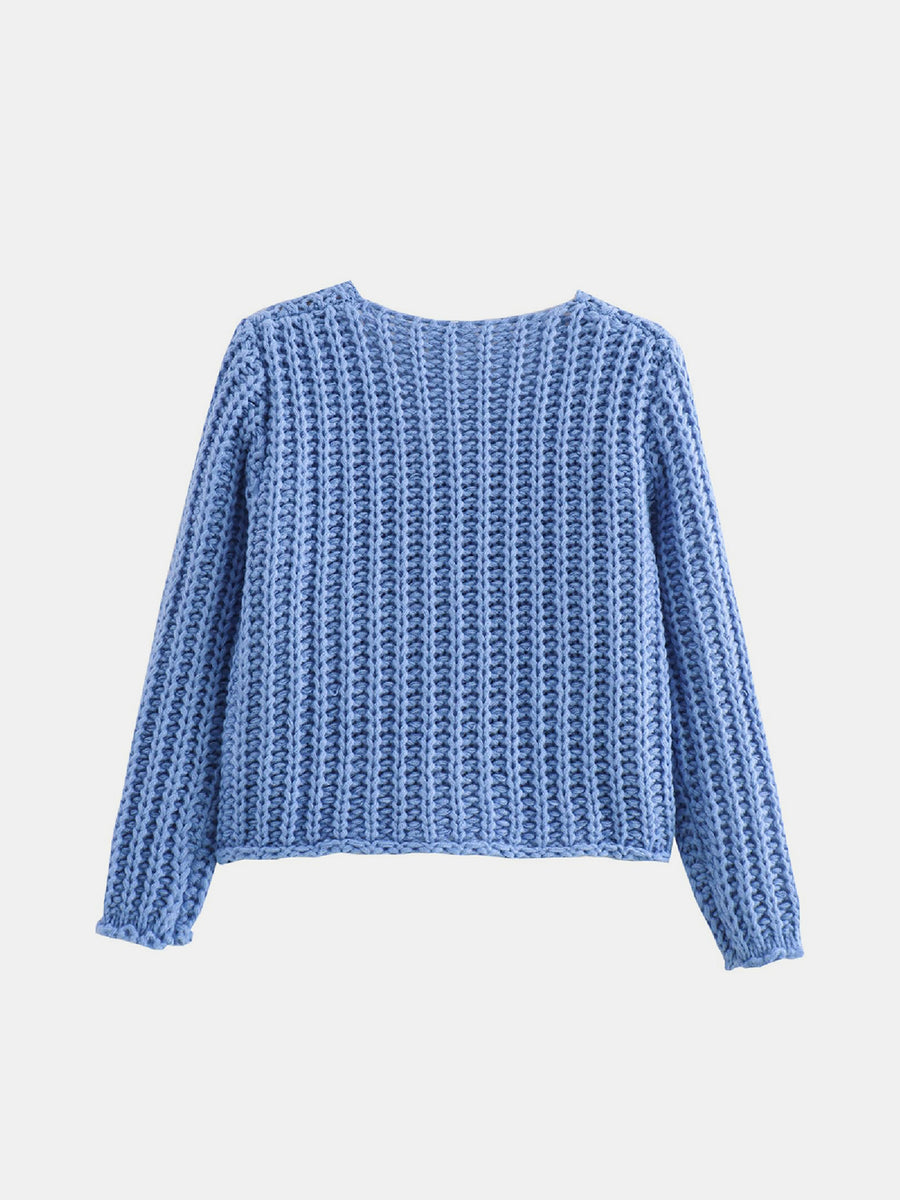 Light blue chunky knit pocket cardigan with statement buttons