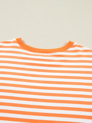 Oversized orange and white striped cotton t-shirt with crew neck
