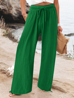 Peacock Blue Full Size Drawstring Wide Leg Pants Plus Size