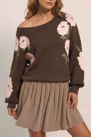 Floral Print Drop Shoulder Relaxed Sweater option 5
