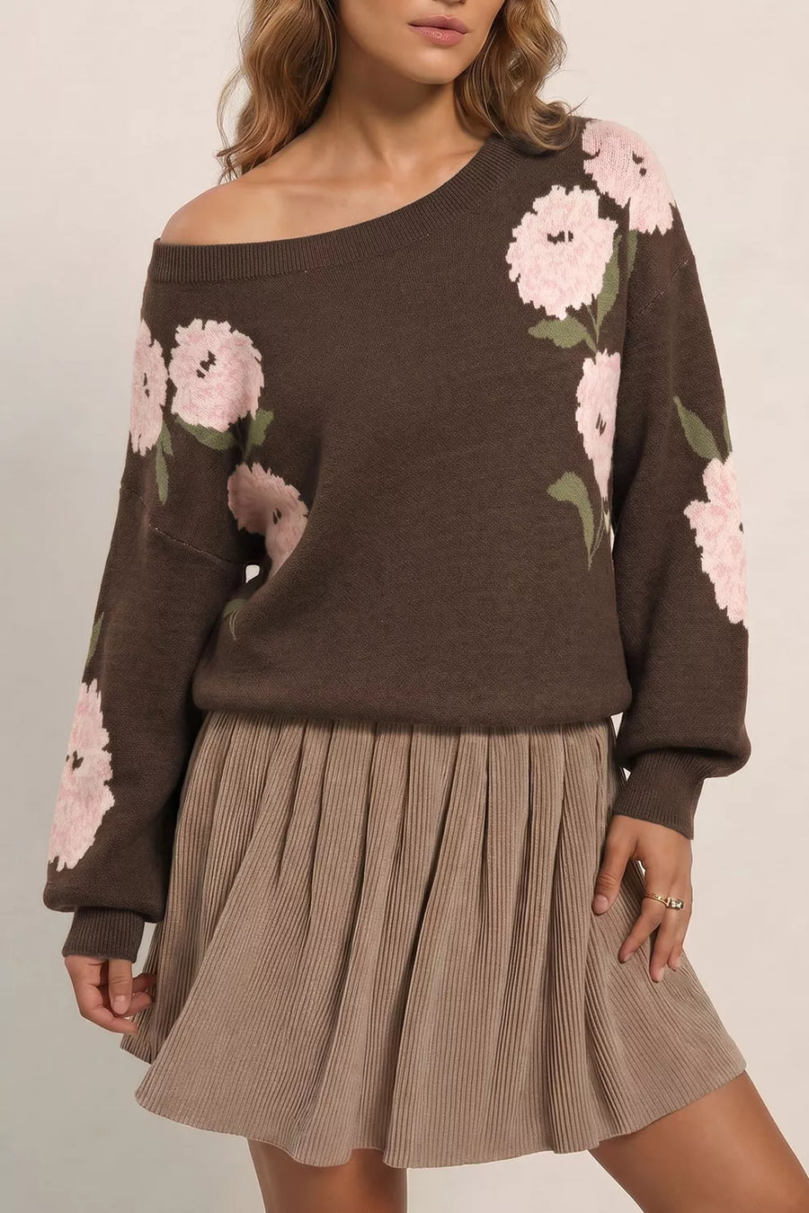 Floral Print Drop Shoulder Relaxed Sweater option 5